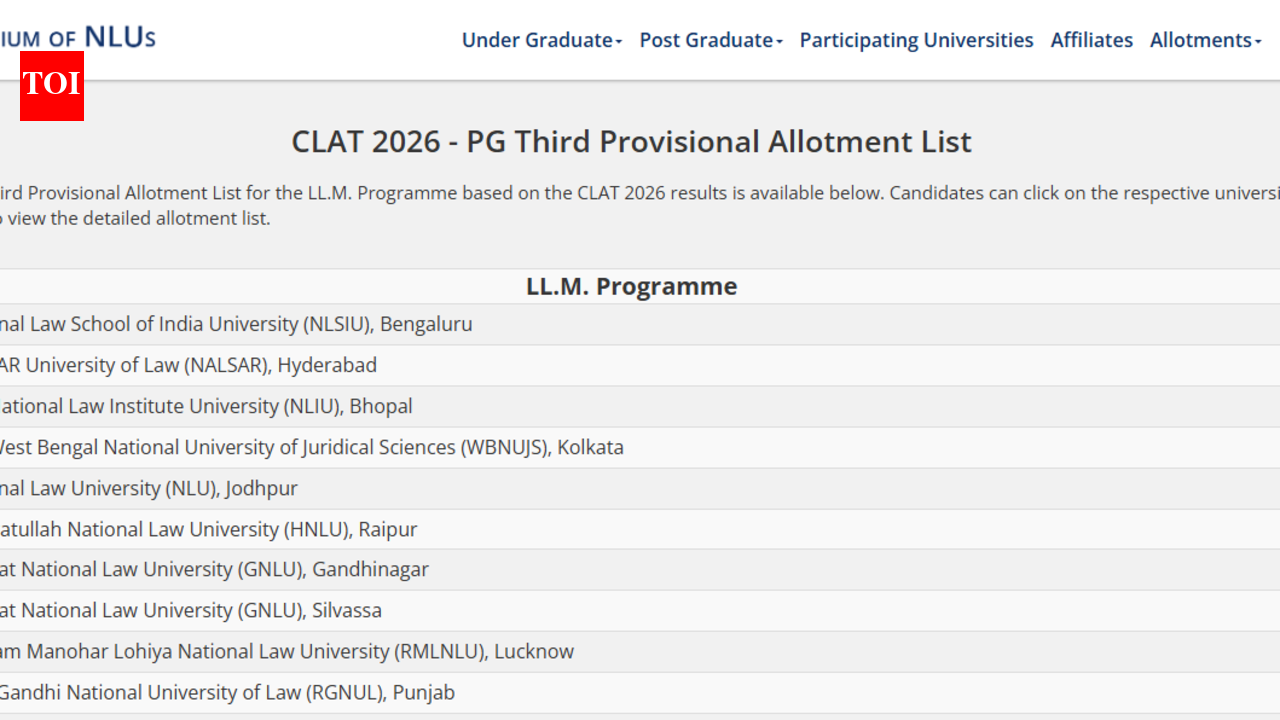CLAT PG 2026 counselling: Third seat allotment list released at consortiumofnlus.ac.in; direct link to download here