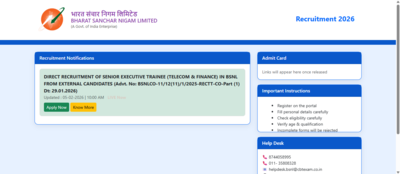 BSNL recruitment 2026: Registration begins for Senior Executive Trainee posts; direct link to apply here