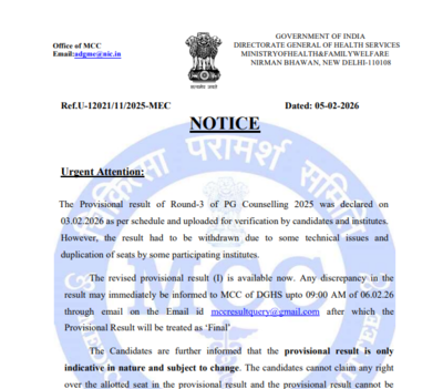 NEET PG counselling 2025: MCC releases revised round 3 seat allotment result at mcc.nic.in; direct link here