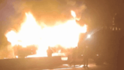 Narrow escape for 30 passengers as private bus hits electric pole, catches fire on Bengaluru–Tumkur highway