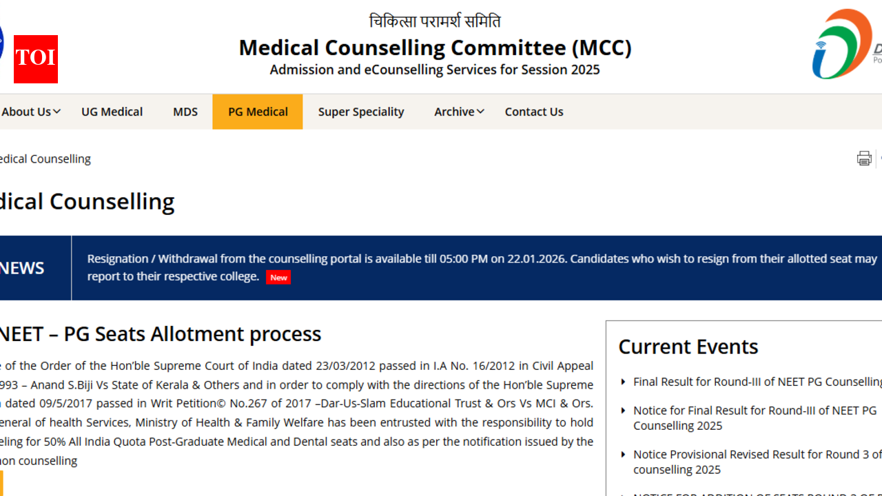 NEET PG counselling 2025: MCC releases round 3 final seat allotment result at mcc.nic.in; direct link here