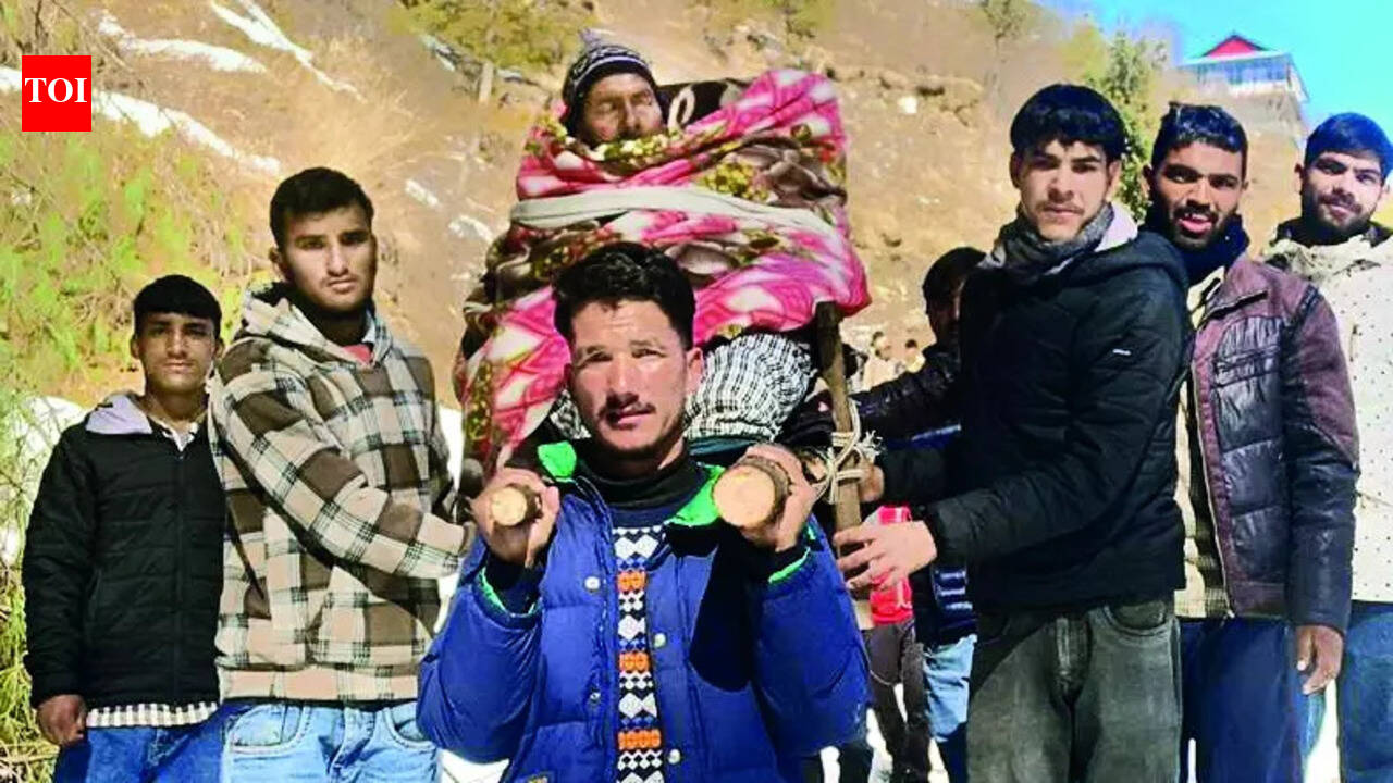 Ailing man on stretcher, villagers trek 10km in snow