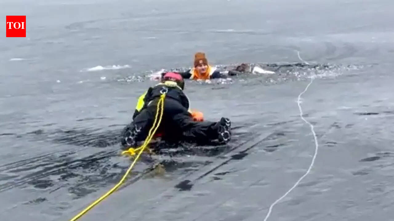 Watch: Ice training turns real in Washington as dive team rescues man who falls through frozen lake in front of them