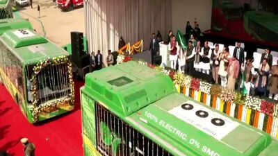 Delhi CM Rekha Gupta flags off 500 electric buses as BJP govt marks 1 year