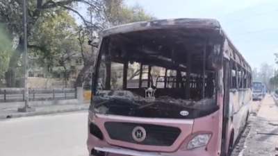 Private bus conductor found charred after vehicle catches fire in Delhi's Vikaspuri