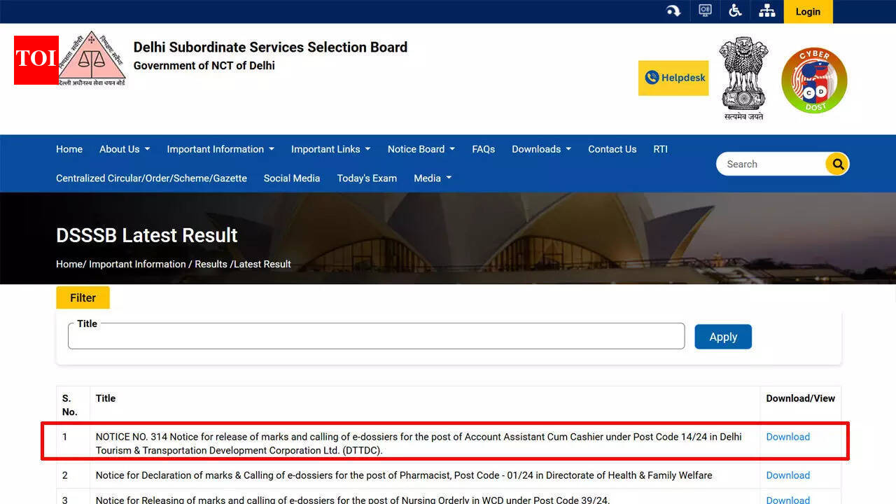 DSSSB releases Tier-I marks, invites e-dossiers for account assistant cum cashier posts