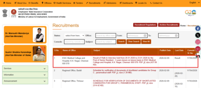 ESIC recruitment 2026 result out for Senior Resident posts: Direct link to check merit list here