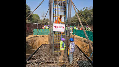First structural work starts as pile caps cast for new metro corridor near Cyber Park station