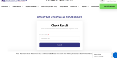 NIOS vocational exam result 2026 released at nios.ac.in: Direct link to download here