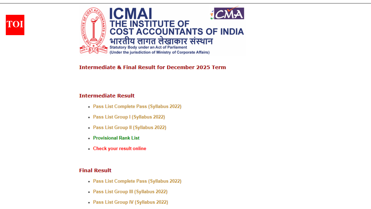 ICMAI CMA December result 2025 released: Check direct links to download Inter, Final scorecards here