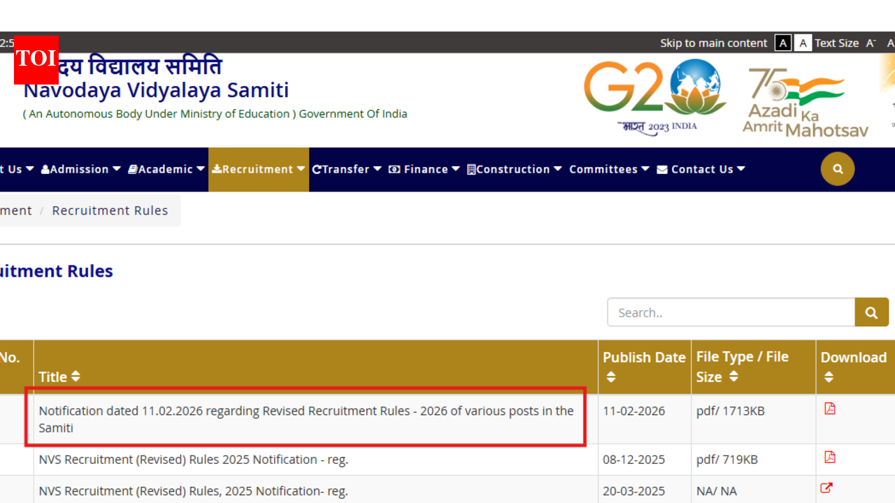 NVS recruitment revised rules 2026 issued for various teaching and non-teaching posts: Check official notice here
