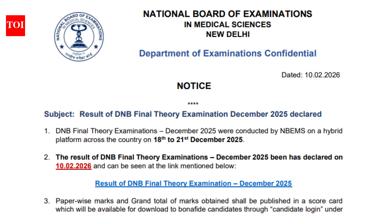 NBEMS DNB Final Theory exam result 2026 released at natboard.edu.in: Direct link to download here