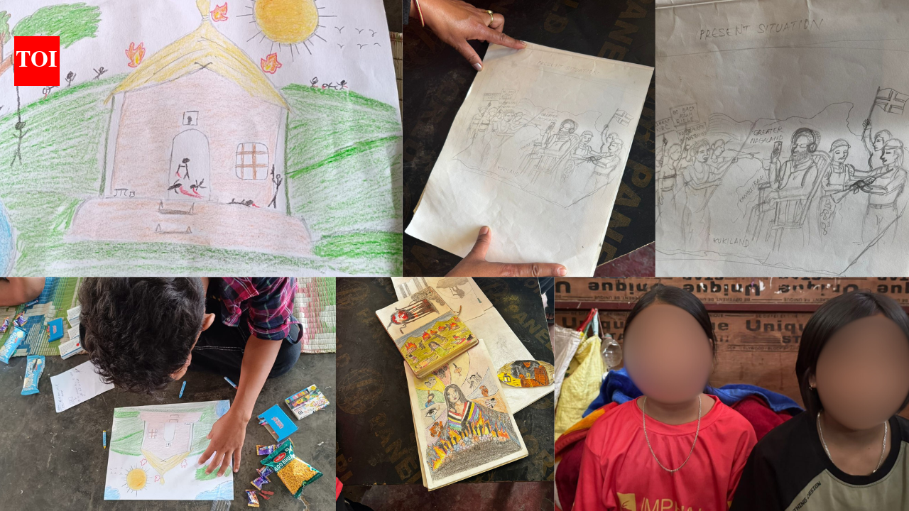 Trauma of Manipur’s violence-hit children shows in their art — from AK-47-armed men to burning homes and people hanging from trees