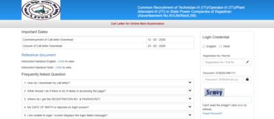 RVUNL Technician 2026 admit card released for Main exam: Direct link to download hall ticket here