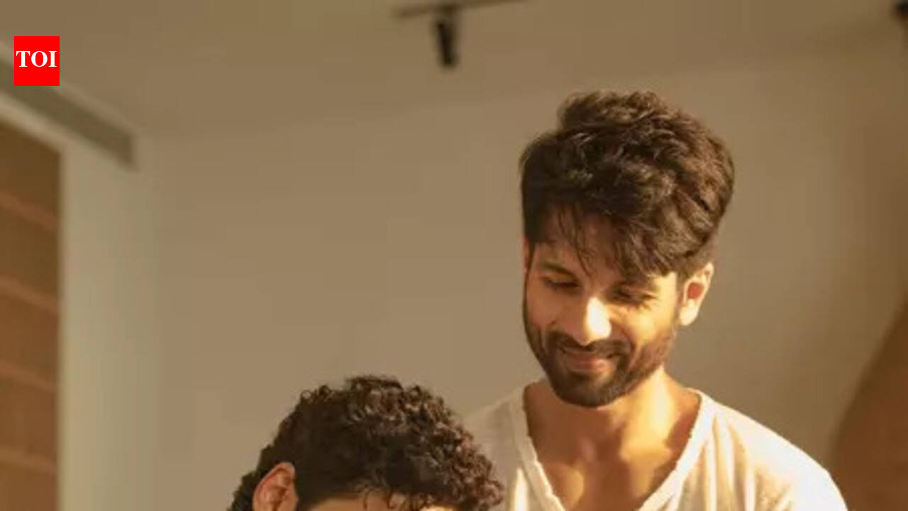 Ishaan Khatter and Shahid Kapoor smiling, with text celebrating Shahid's 'O Romeo' performance.