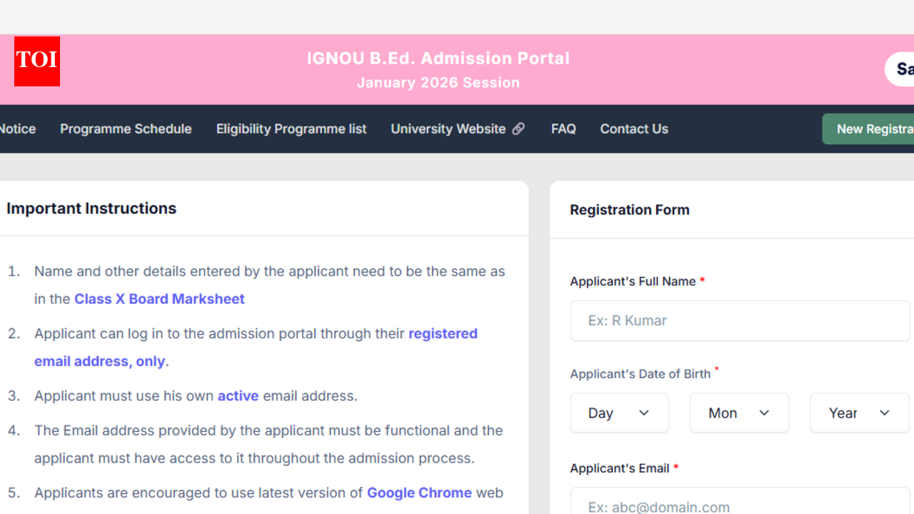 IGNOU B.Ed 2026 registration underway, apply before February 27: Direct link to register here