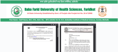 BFUHS Staff Nurse recruitment 2026 registration begins at bfuhs.ac.in: Direct link to apply here