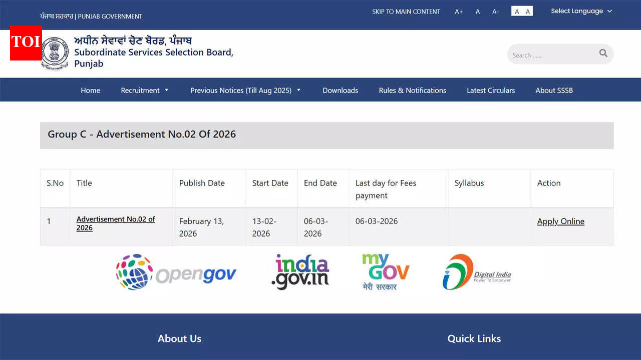 PSSSB Clerk Recruitment 2026 notification released, online application begins at sssb.punjab.gov.in