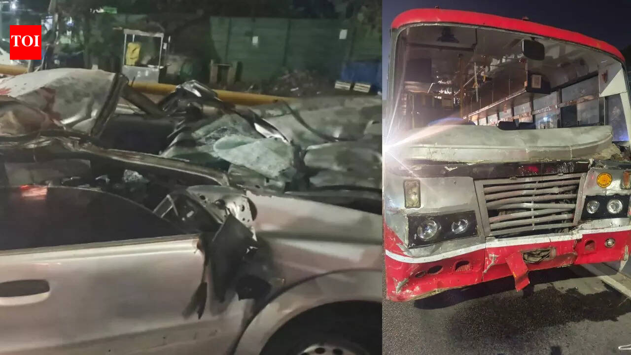 Horrific accident in Bengaluru: 5 dead as speeding car crashes into divider, topples, collides head-on with bus coming from opposite direction