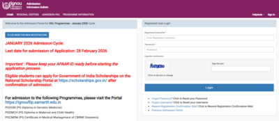 IGNOU January 2026 ODL, Online registration extended: Check application deadline, direct link to apply here