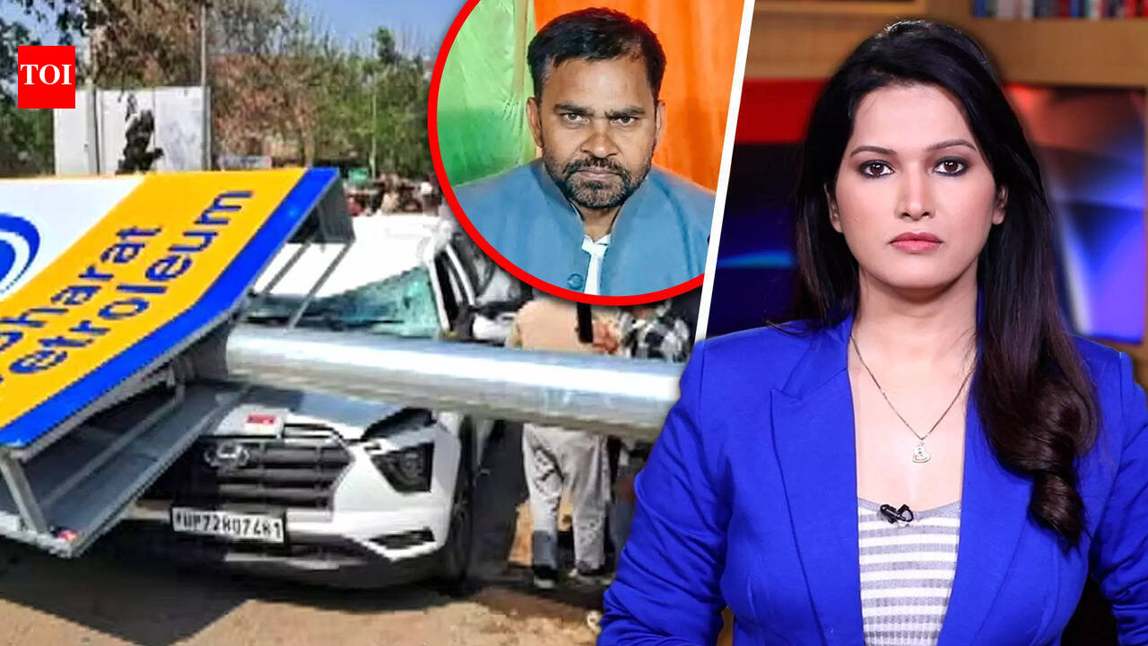 Caught On CCTV: Moment High Mast Pole Crushes SP Leader’s SUV In Pratapgarh, Uttar Pradesh