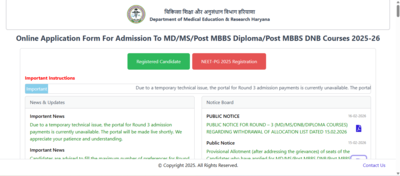 Haryana NEET PG counselling 2025 round 3 seat allotment result released: Direct link to download here