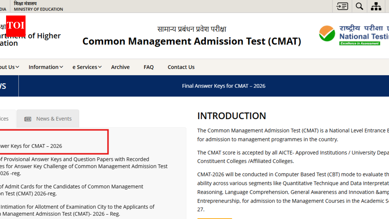 CMAT 2026 final answer key released at cmat.nta.nic.in: Check direct link to download here