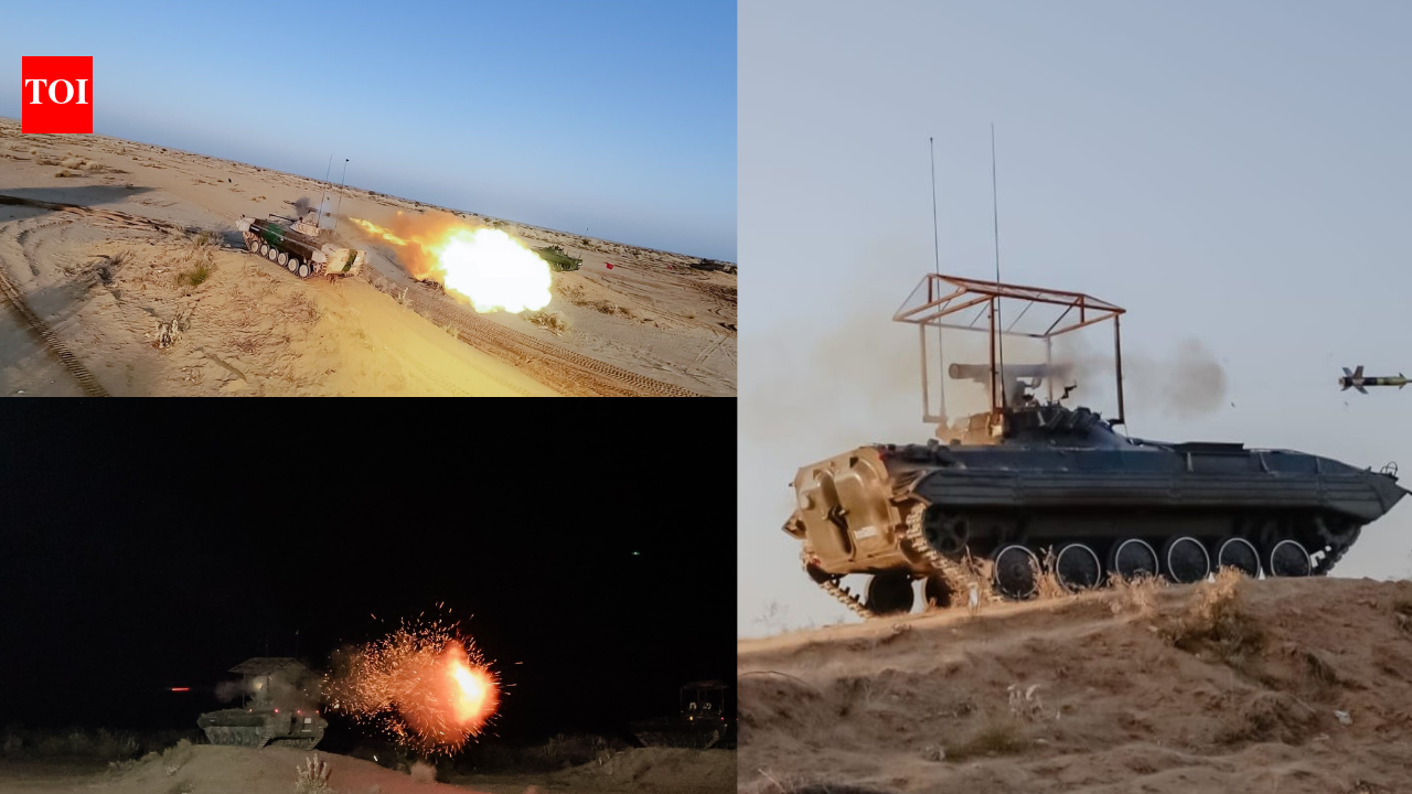 Indian army's Battle Axe Division conducts integrated firing drills in Rajasthan desert