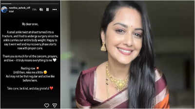 Kannada TV actress Neetha Ashok undergoes ankle surgery after an injury on the sets of Naa Ninna Bidalaare