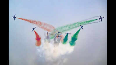 Suryakiran’s dazzling display of aerobatics at Jal Mahal Feb 20, 22