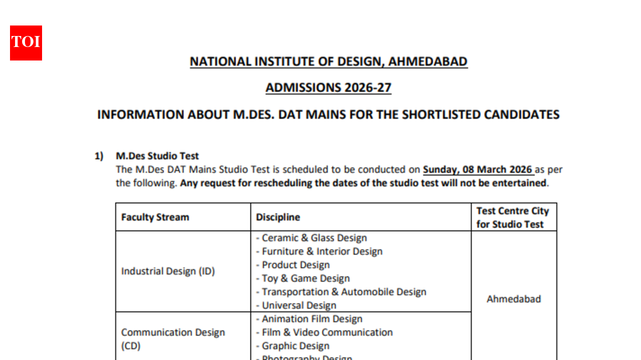 NID DAT 2026 mains exam dates out: Check complete schedule and key details here