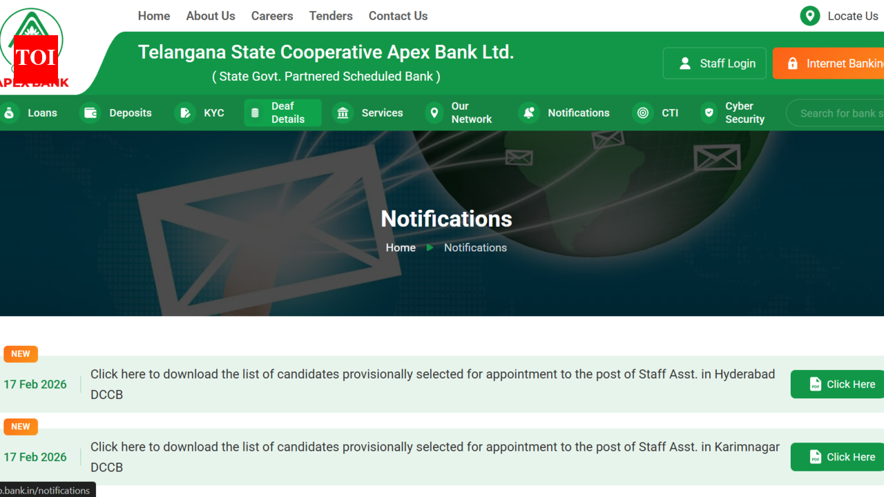 Telangana DCCB Staff Assistant result 2026 released at tgcab.bank.in: Direct link to download scorecards here