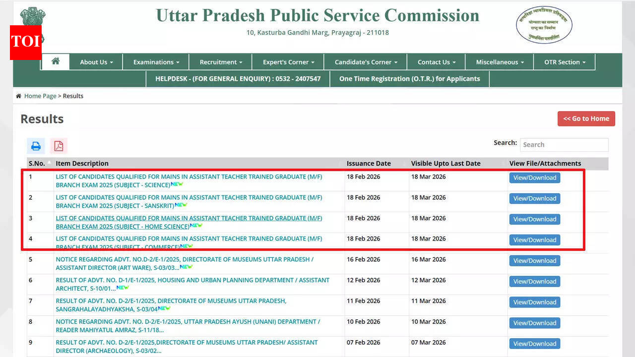UPPSC LT Grade result 2025 declared for Science, Home Science, Commerce and Sanskrit posts; 6,772 candidates qualify for main exam