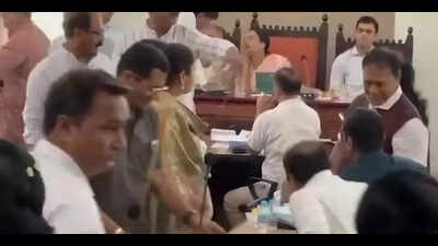 All Congress councillors suspended from budget meeting after commotion