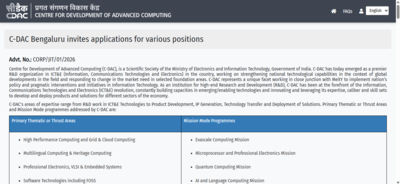 CDAC recruitment 2026: Registration ends tomorrow for 805 posts; direct link to apply here