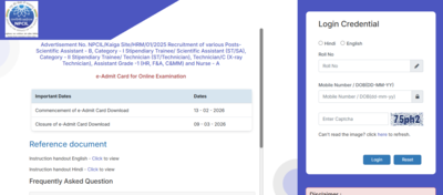NPCIL 2026 admit card released: Direct link to download hall ticket here