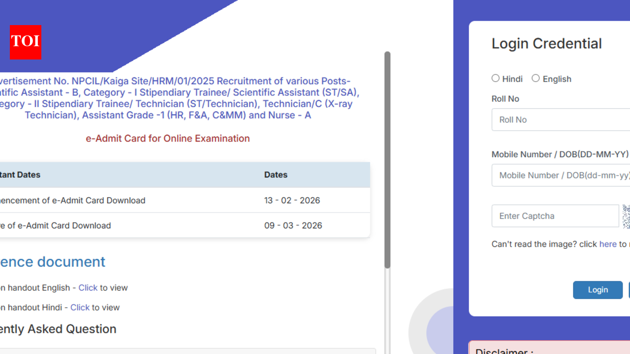 NPCIL 2026 admit card released: Direct link to download hall ticket here