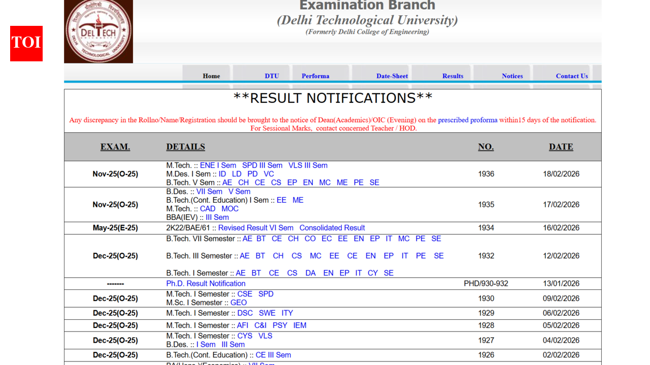 डीटीयू परिणाम 2026 परीक्षा.dtu.ac.in पर जारी किया गया: स्कोरकार्ड डाउनलोड करने के लिए सीधा लिंक यहां