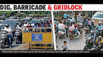 Road work below Sakkardara flyover jams key market junction