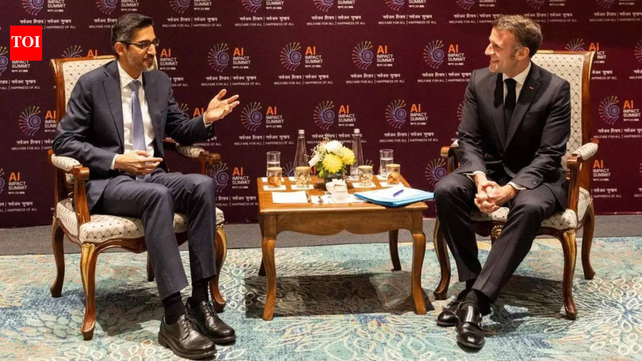 Sundar Pichai ‘enjoyed’ meeting French President Emmanuel Macron at AI Impact Summit in Delhi