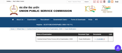 UPSC CAPF 2026 notification released: Direct link to download, apply online here