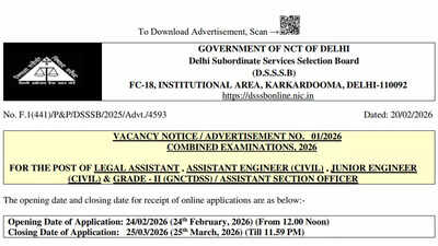 DSSSB DASS Grade 2 notification 2026 released for 911 ASO, Legal Assistant posts