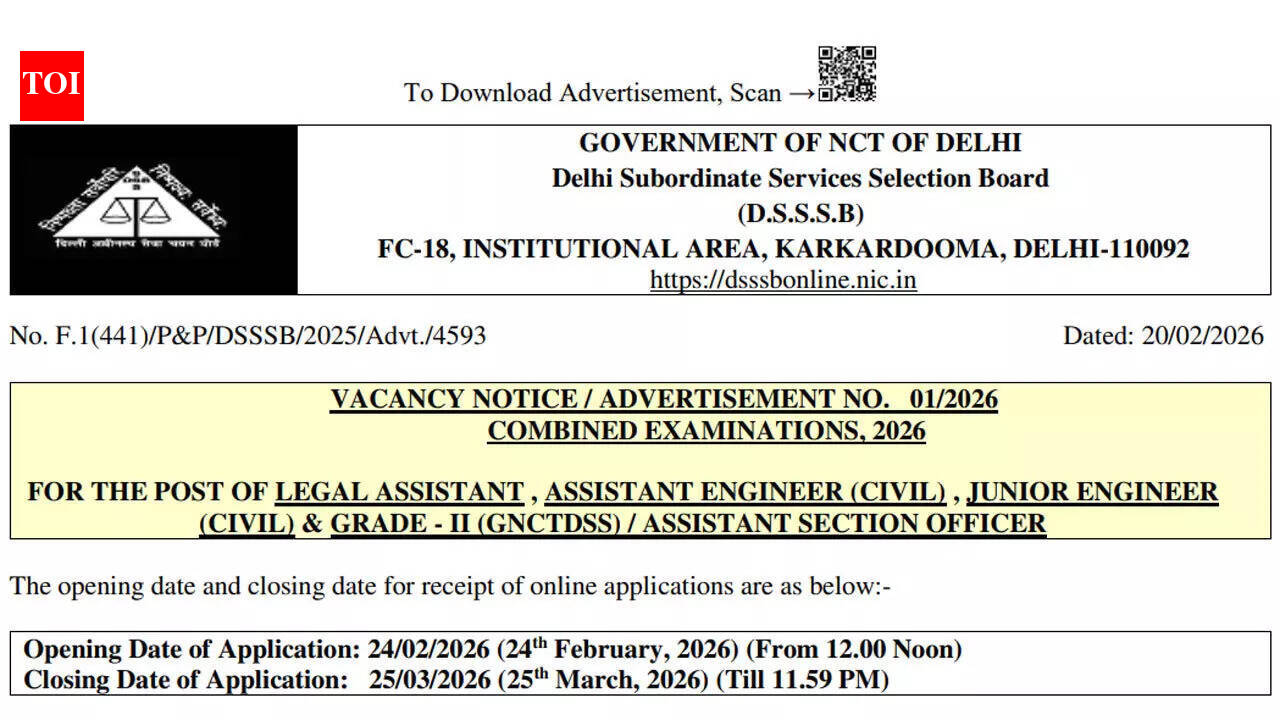 DSSSB DASS ग्रेड 2 अधिसूचना 2026 911 ASO, कानूनी सहायक पदों के लिए जारी की गई