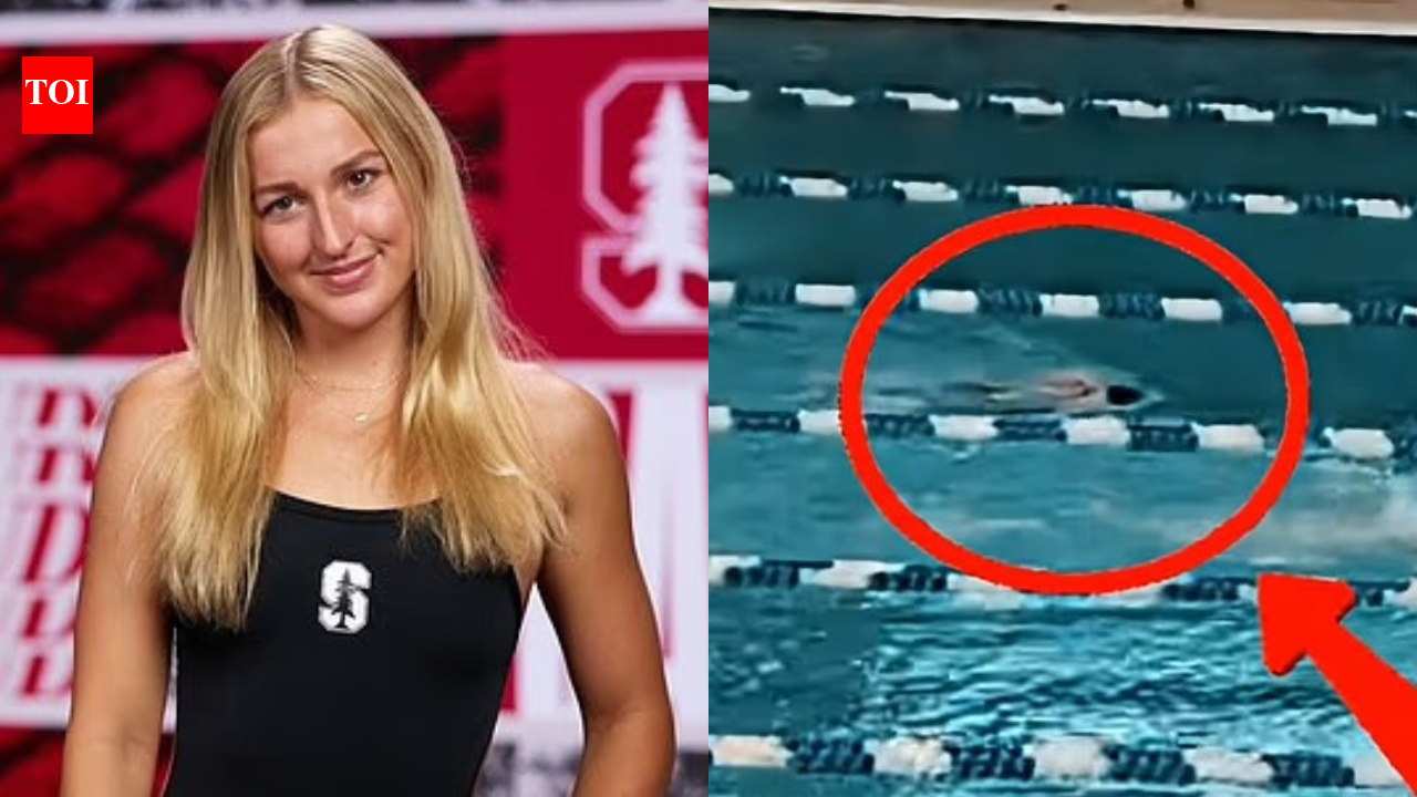 Horrifying moment Stanford swim star Addison Sauickie, 20, floats face down before collapsing at ACC Championships in Atlanta