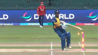 Bizarre! Sri Lanka batter hits his own stumps in SL vs ENG T20 World Cup Super 8 clash - Watch