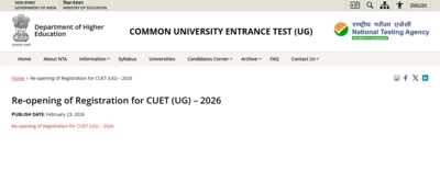 CUET UG 2026 registration window reopens: Apply online before this date, check direct link