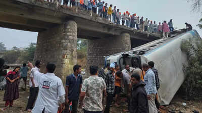 TGSRTC bus overturns in Adilabad canal, several passengers injured