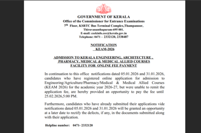 CEE Kerala reopens KEAM 2026 fee window: Check last date and other important details here