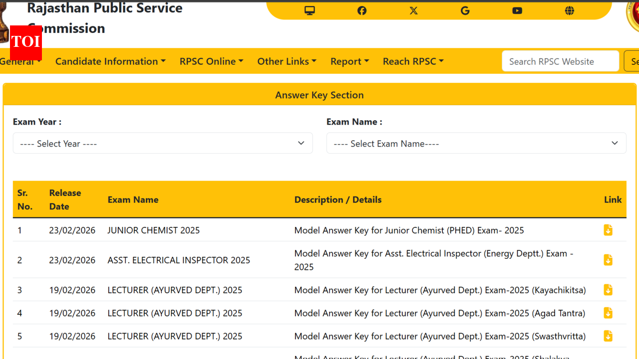 RPSC Junior Chemist and Asst. Electrical Inspector 2025 answer key 2026 released at rpsc.rajasthan.gov.in: Direct link to download here