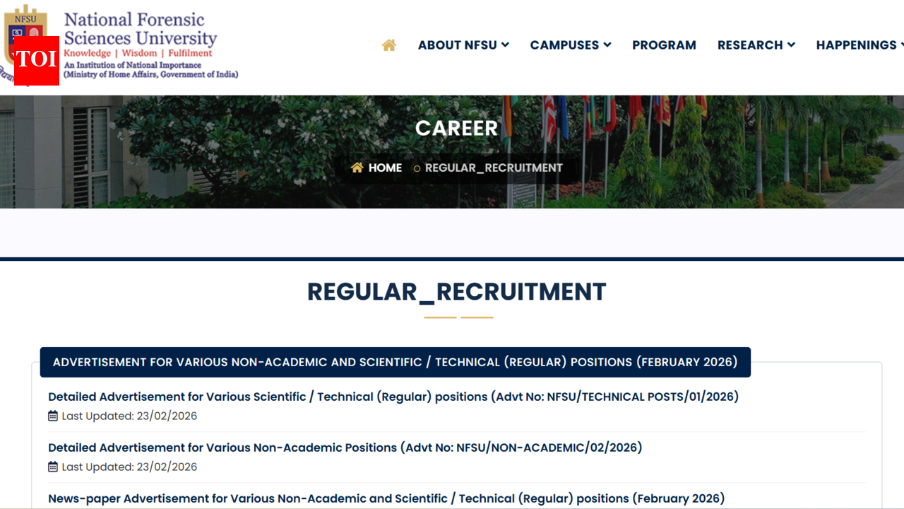 NFSU opens registration window 2026 for various posts: Check details here